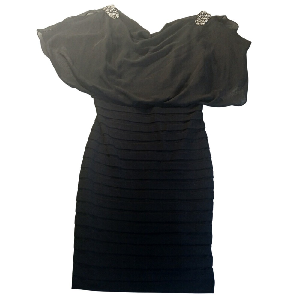 Scarlett Beaded Shoulder Chiffon Bodycon Little Black Dress 6 Mini‎ Statement